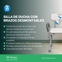 Silla de ducha con brazos desmontables