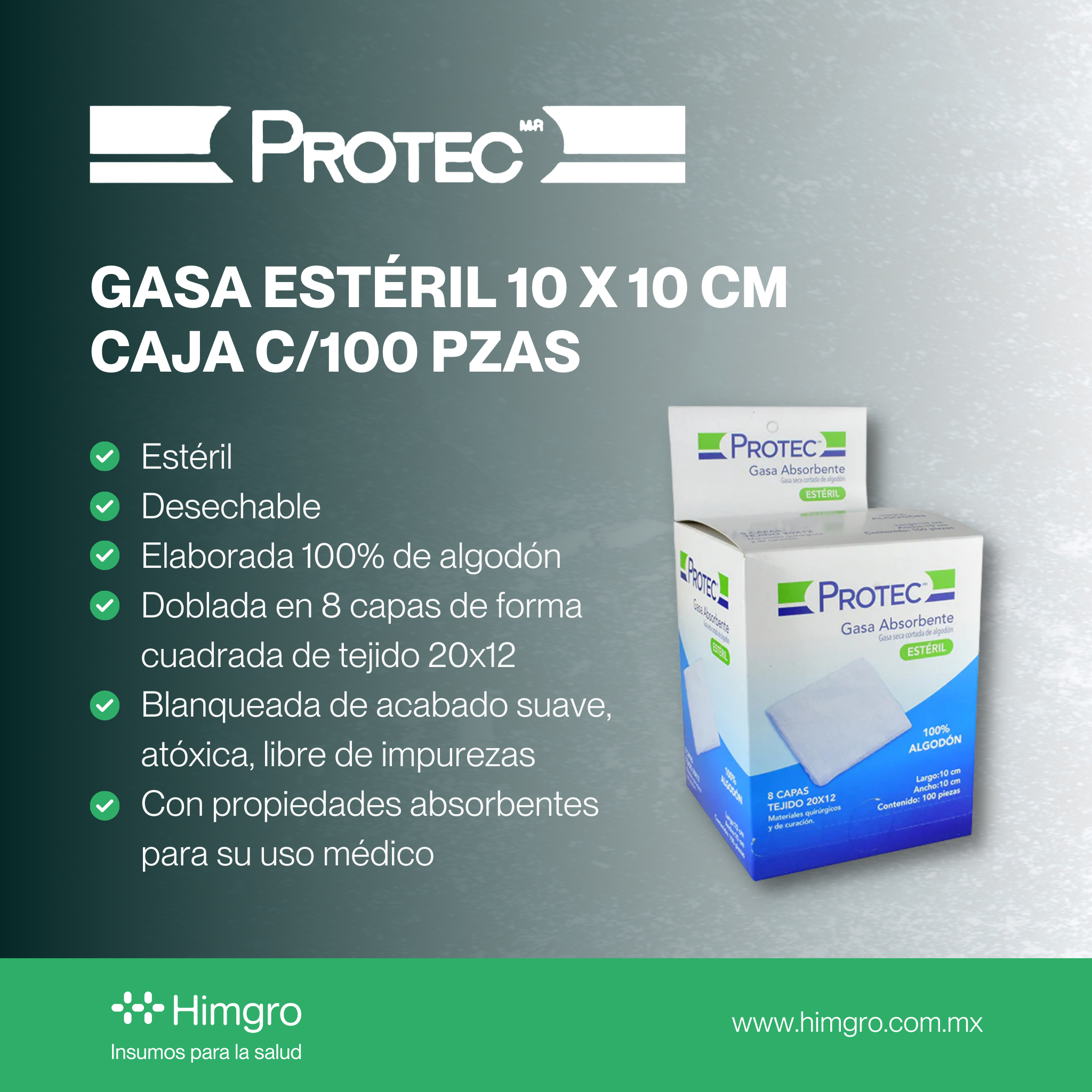 Gasa estéril 10 X 10 cm caja c/100 pzas