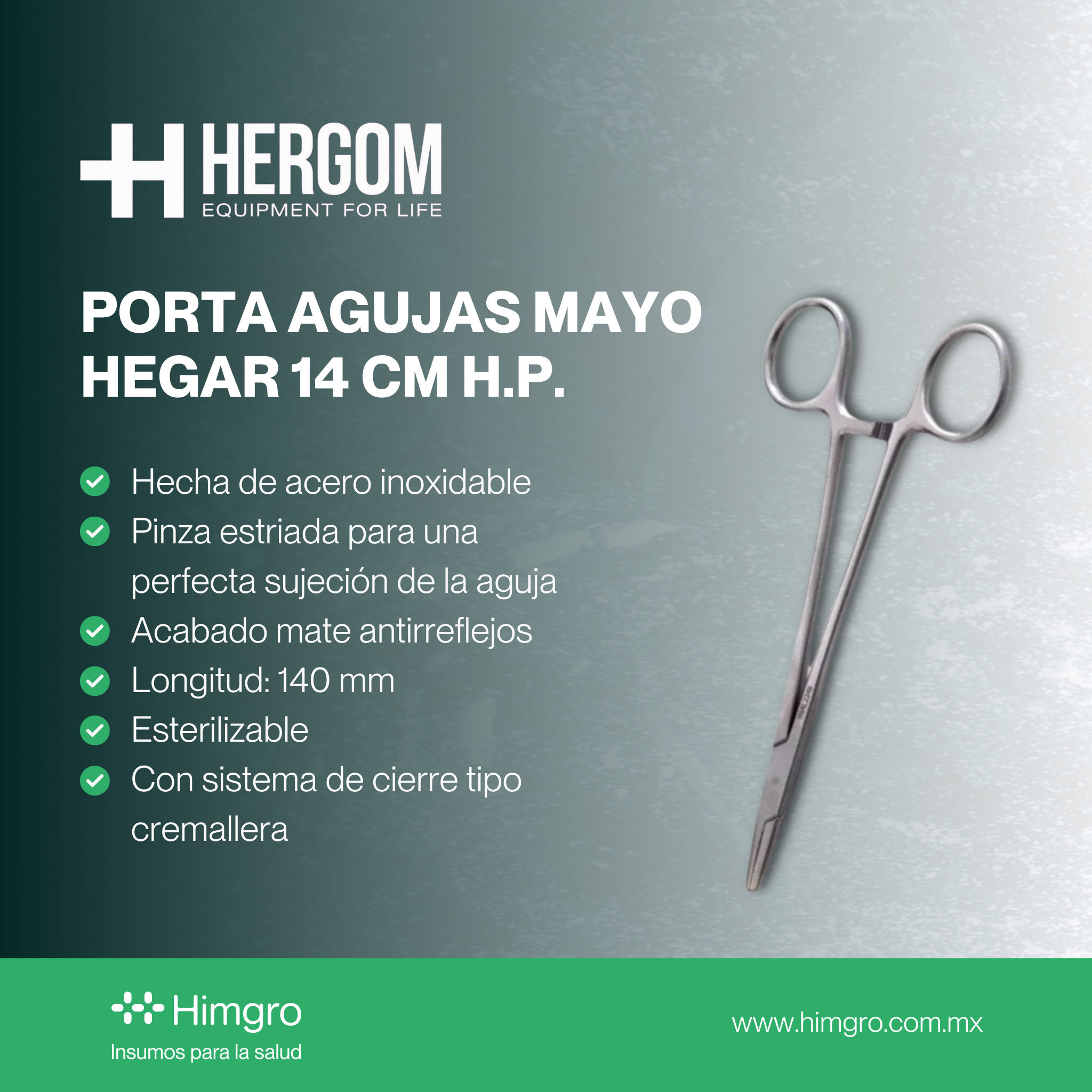 Porta agujas mayo hegar 14 cm H.P.
