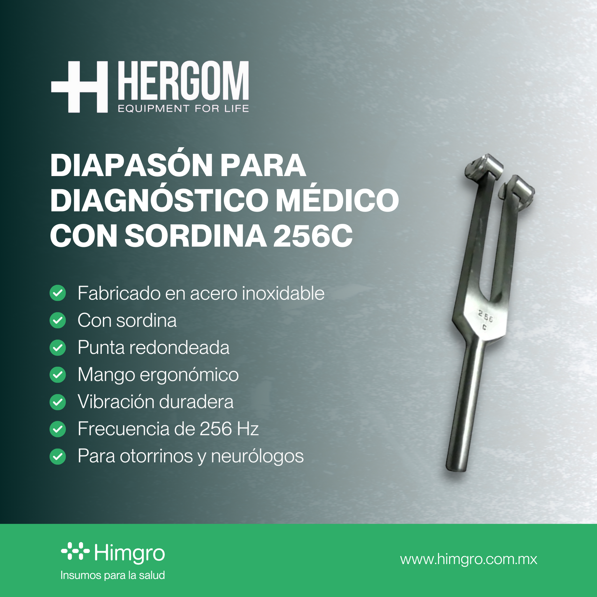 Diapasón para diagnóstico médico c/sordina 256C