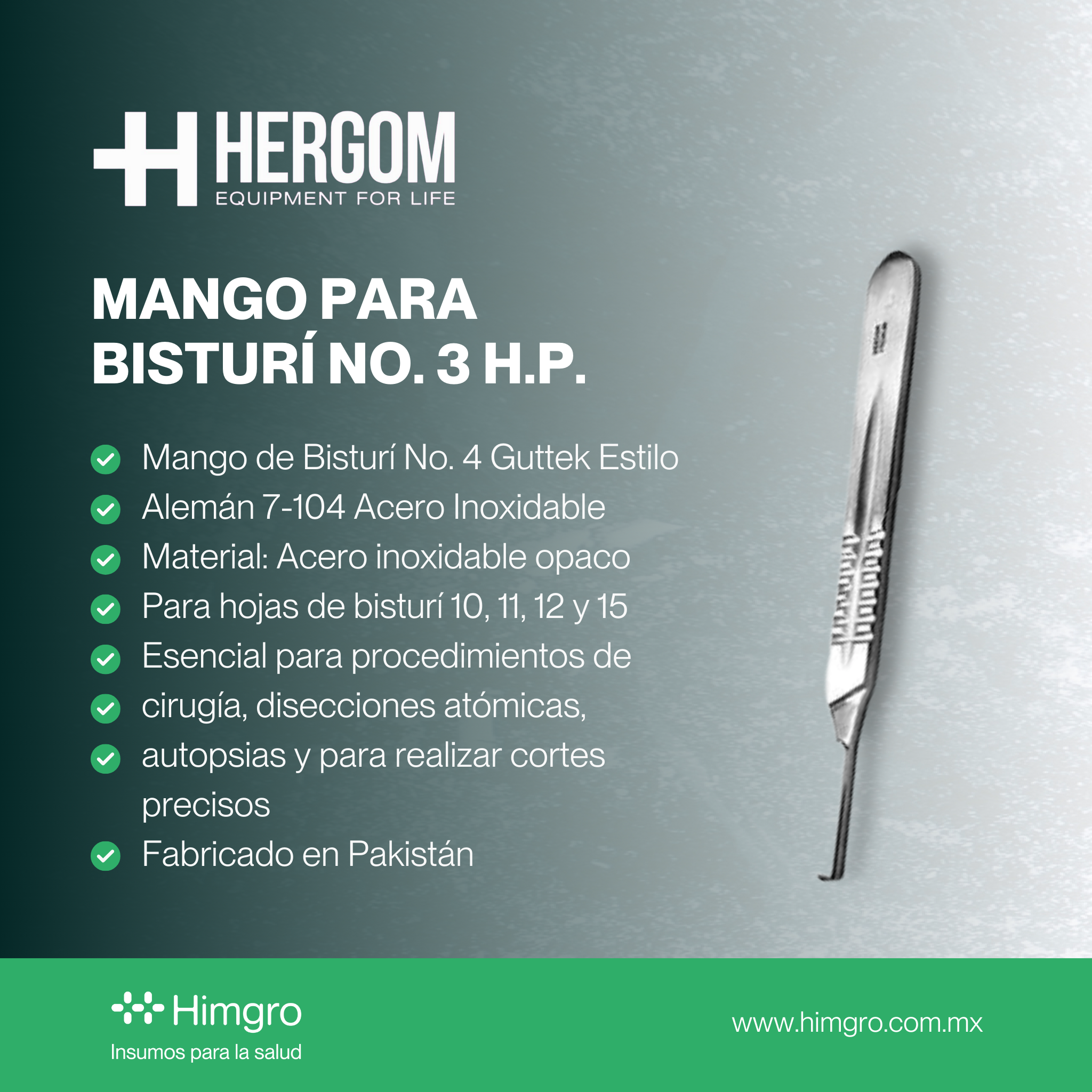Mango p/bisturí no. 3 H.P.