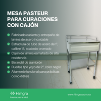 Mesa pasteur para curaciones c/cajón