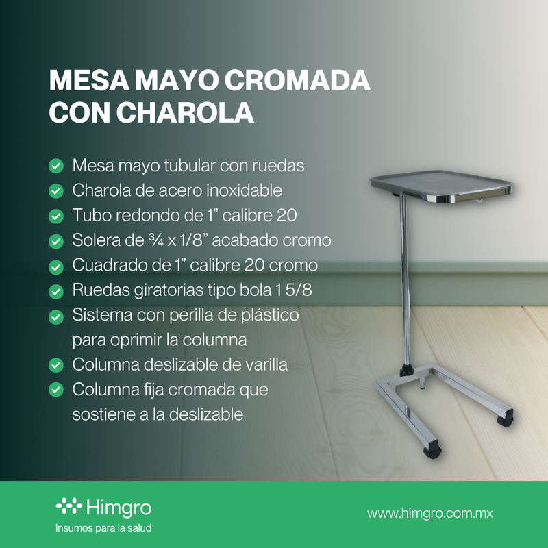 Mesa de mayo cromada con charola