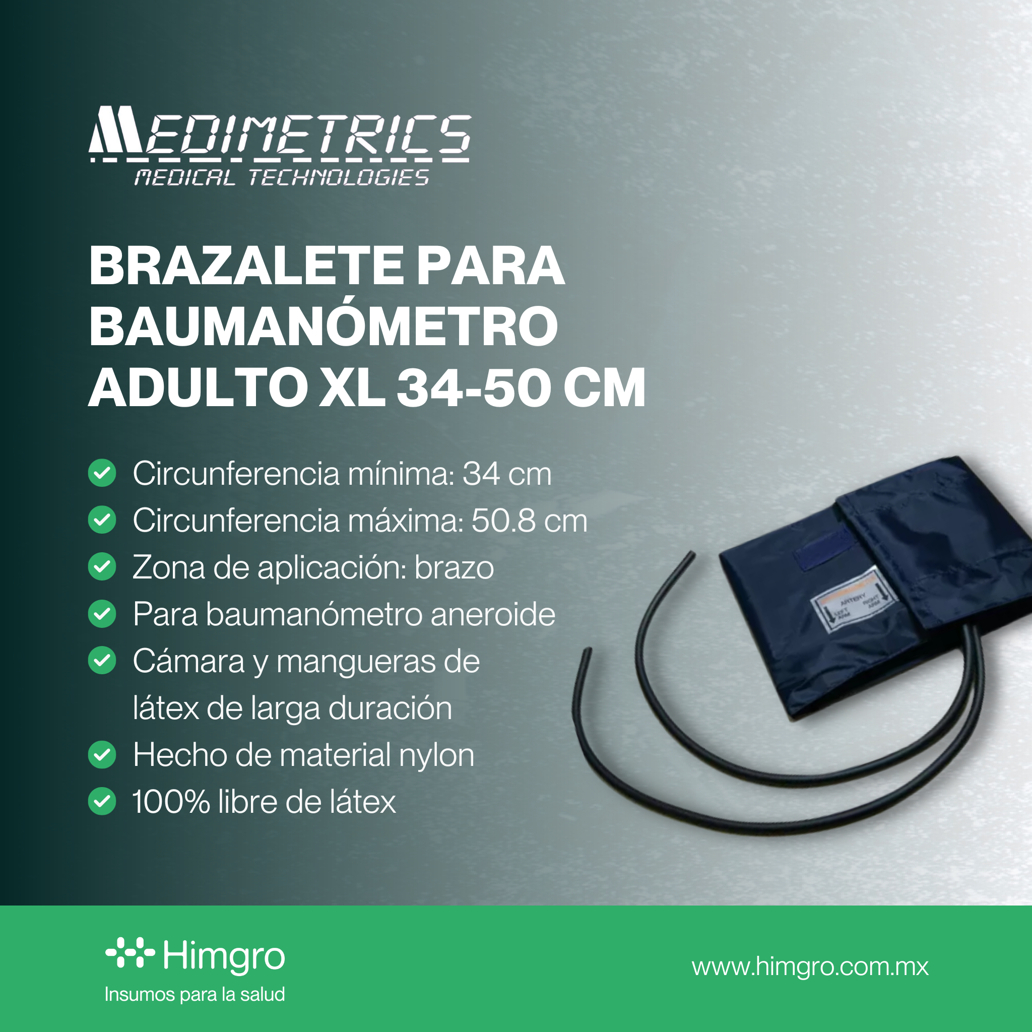Brazalete p/baumanómetro adulto XL 34-50 cm 2 mangueras