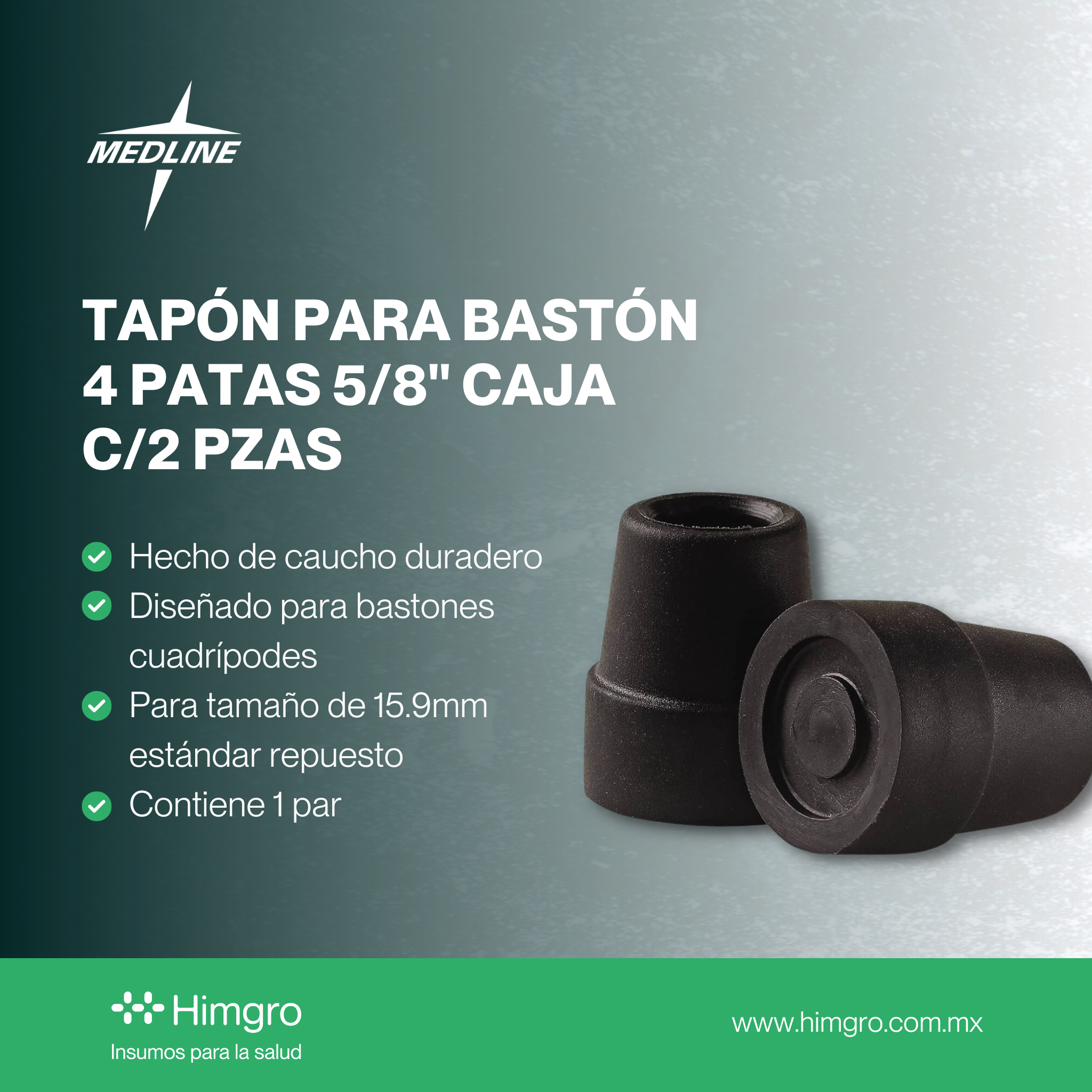 Tapón p/bastón 4 patas 5/8" caja c/2 pzas