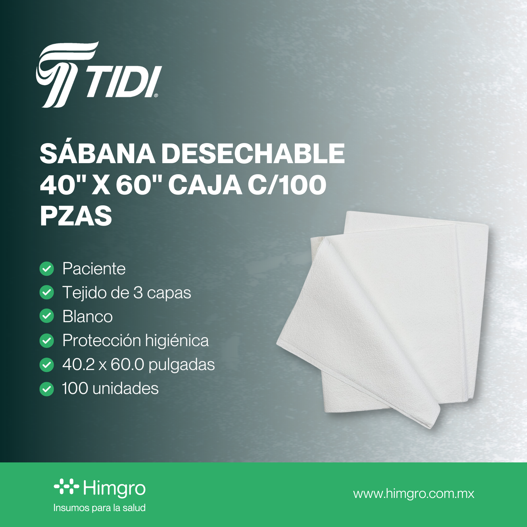 Sábana desechable 40 x 60 caja c/100 pzas
