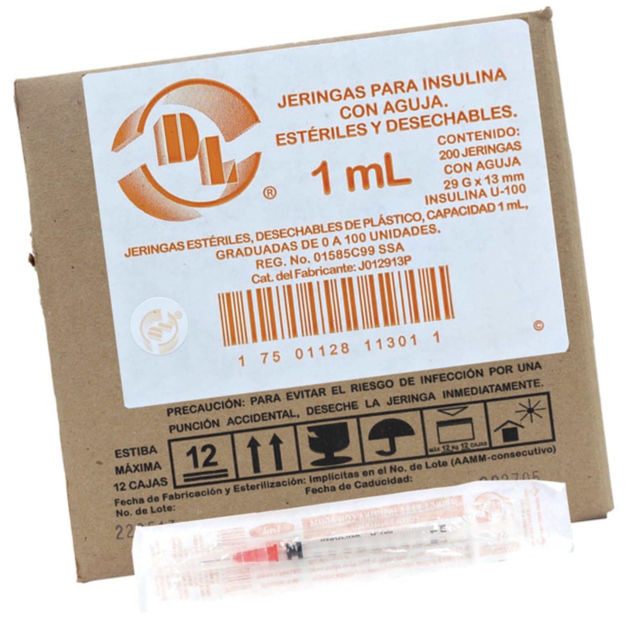 Jeringa desechable p/insulina 1ml 29 x 13 caja c/200 pzas DL