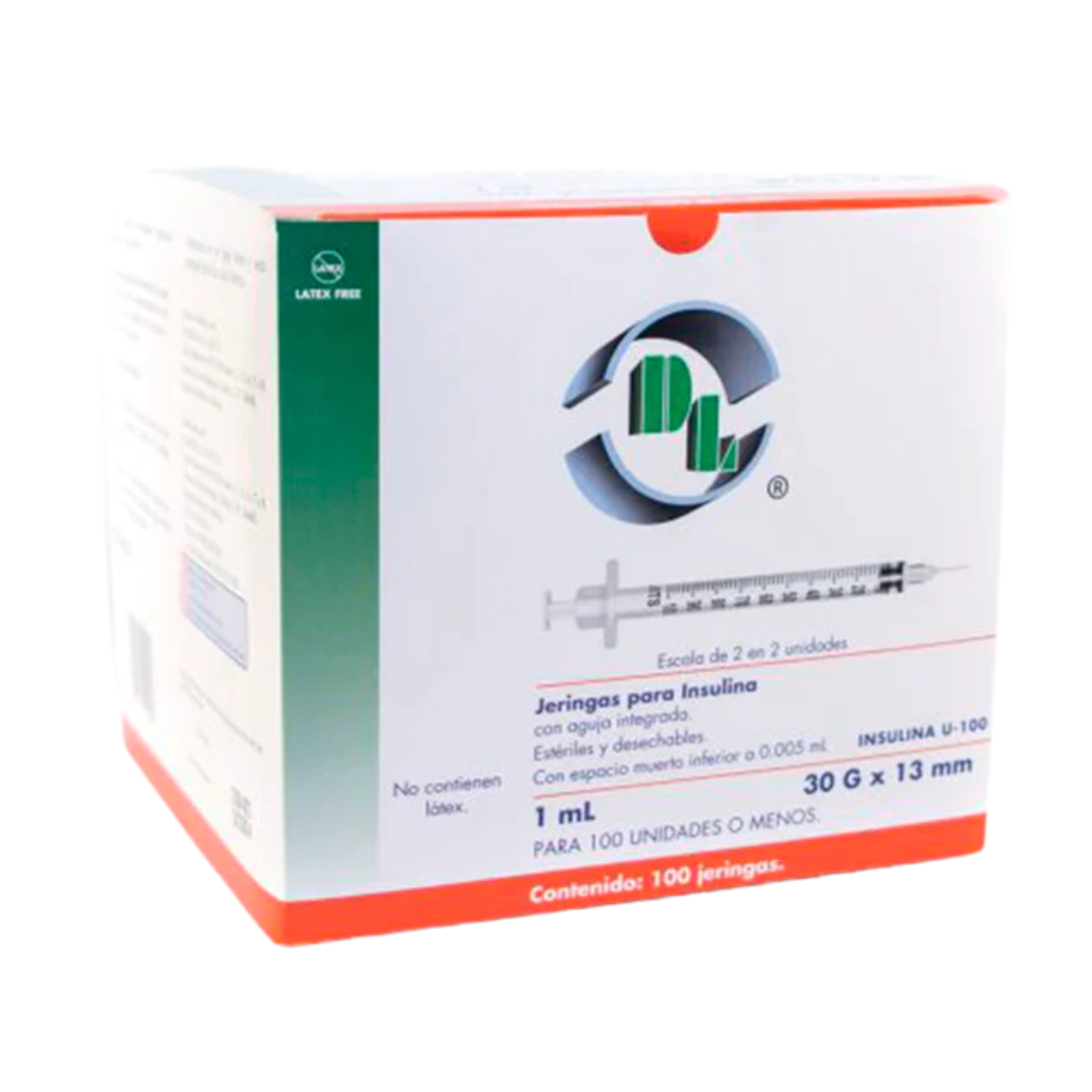 Jeringa desechable p/insulina 1 ml 30x13 caja c/100 pzas DL