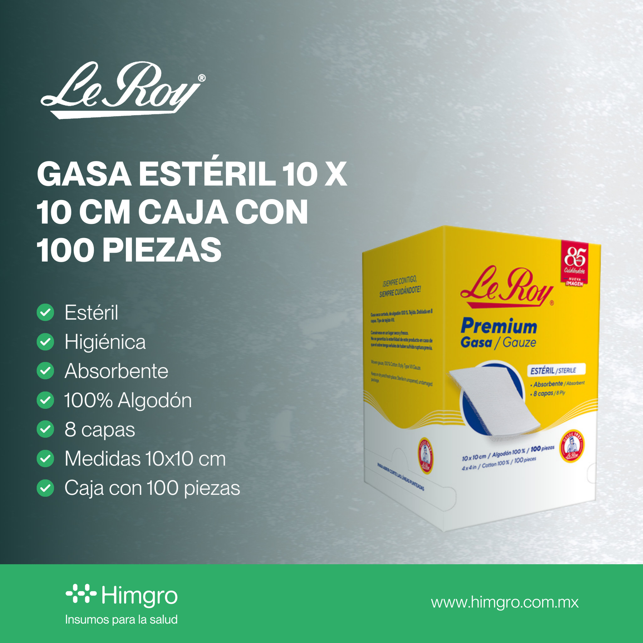 Gasa estéril 10 x 10 cm caja c/100 pzas