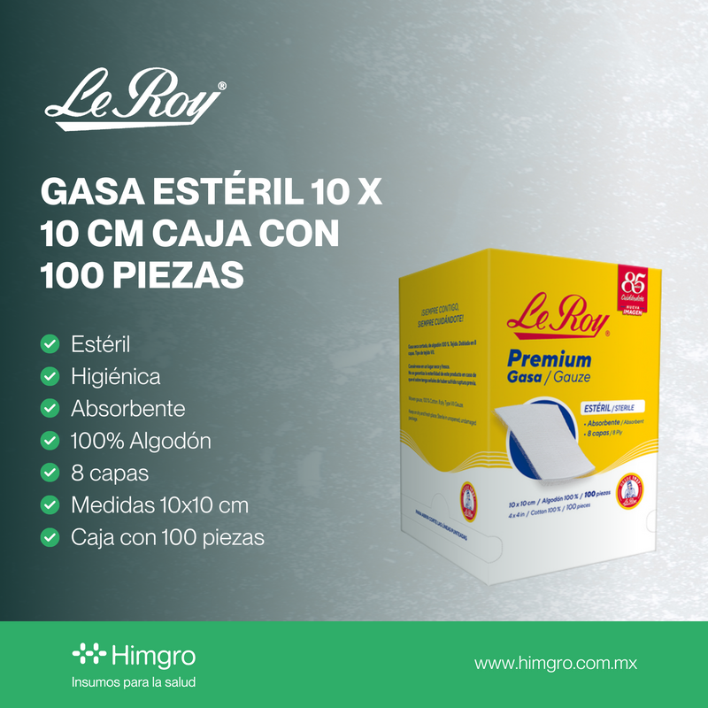 Gasa estéril 10 x 10 cm caja c/100 pzas
