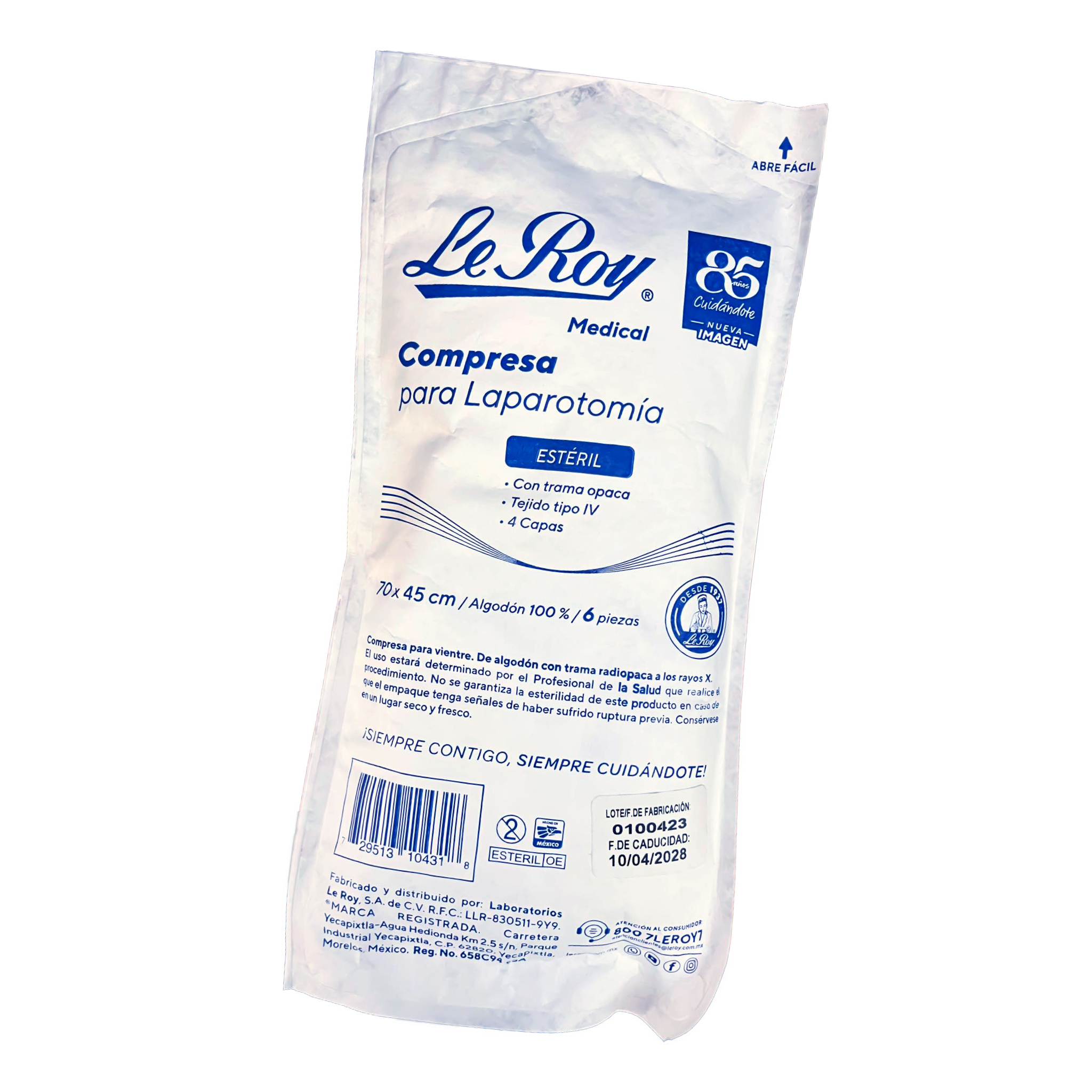 Compresa de gasa estéril 70 x 45cm paquete c/6 pzas