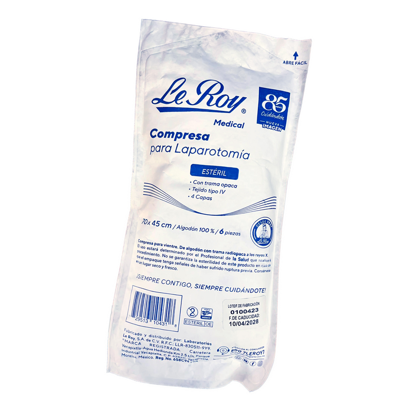 Compresa de gasa estéril 70 x 45cm paquete c/6 pzas