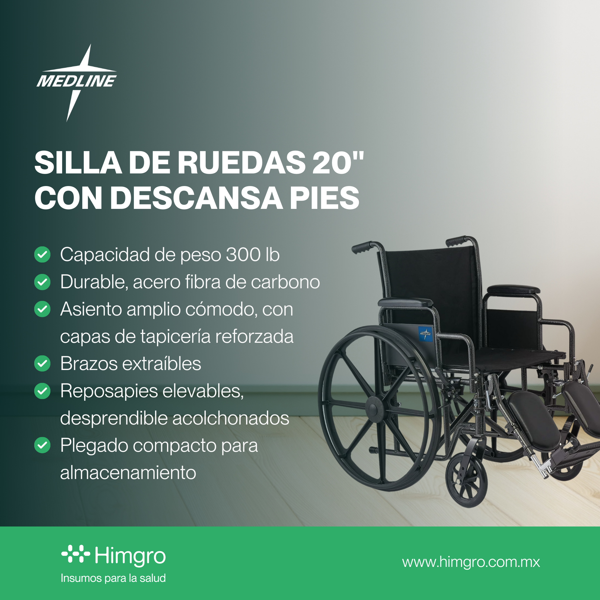 Silla de ruedas 18" con descansa pies